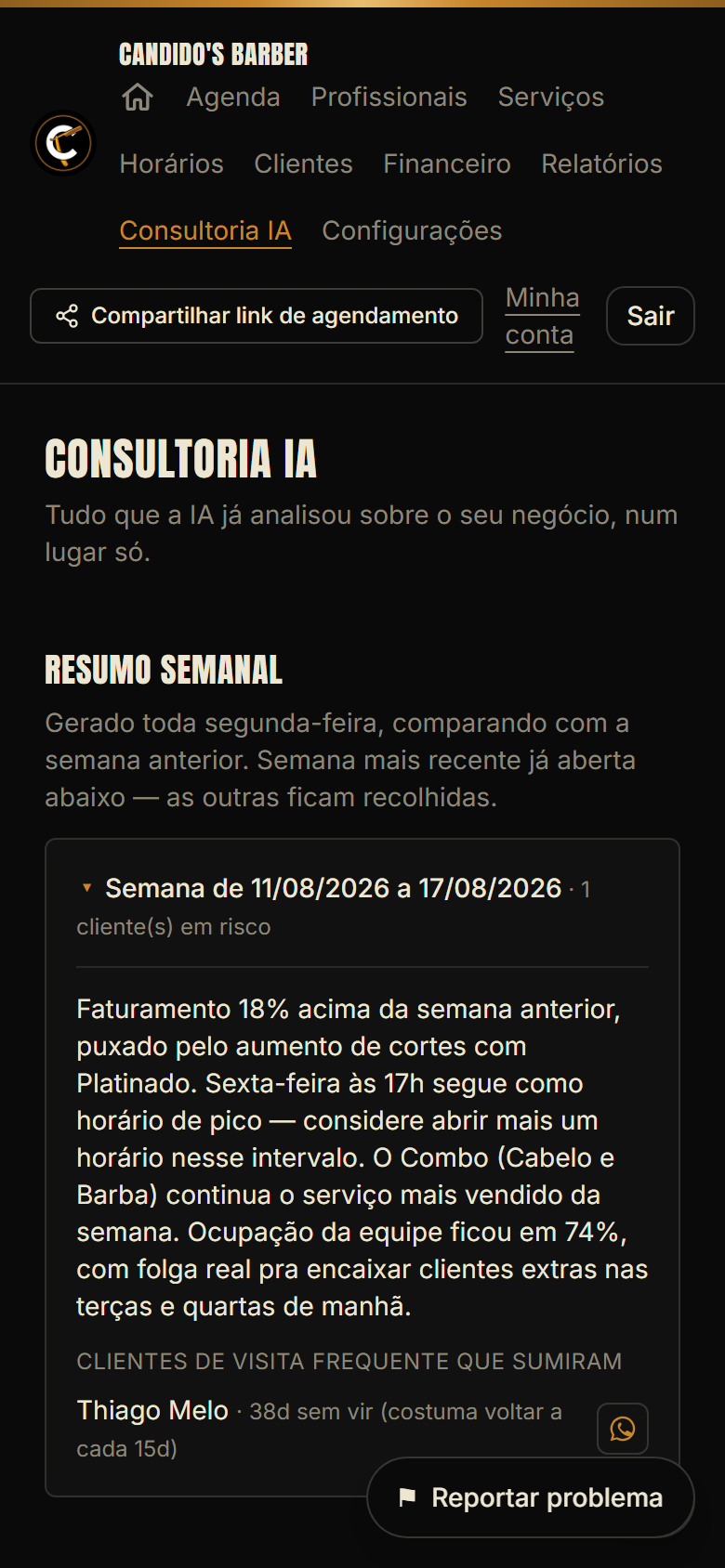 Consultoria estratégica por IA da Cândido's Barber