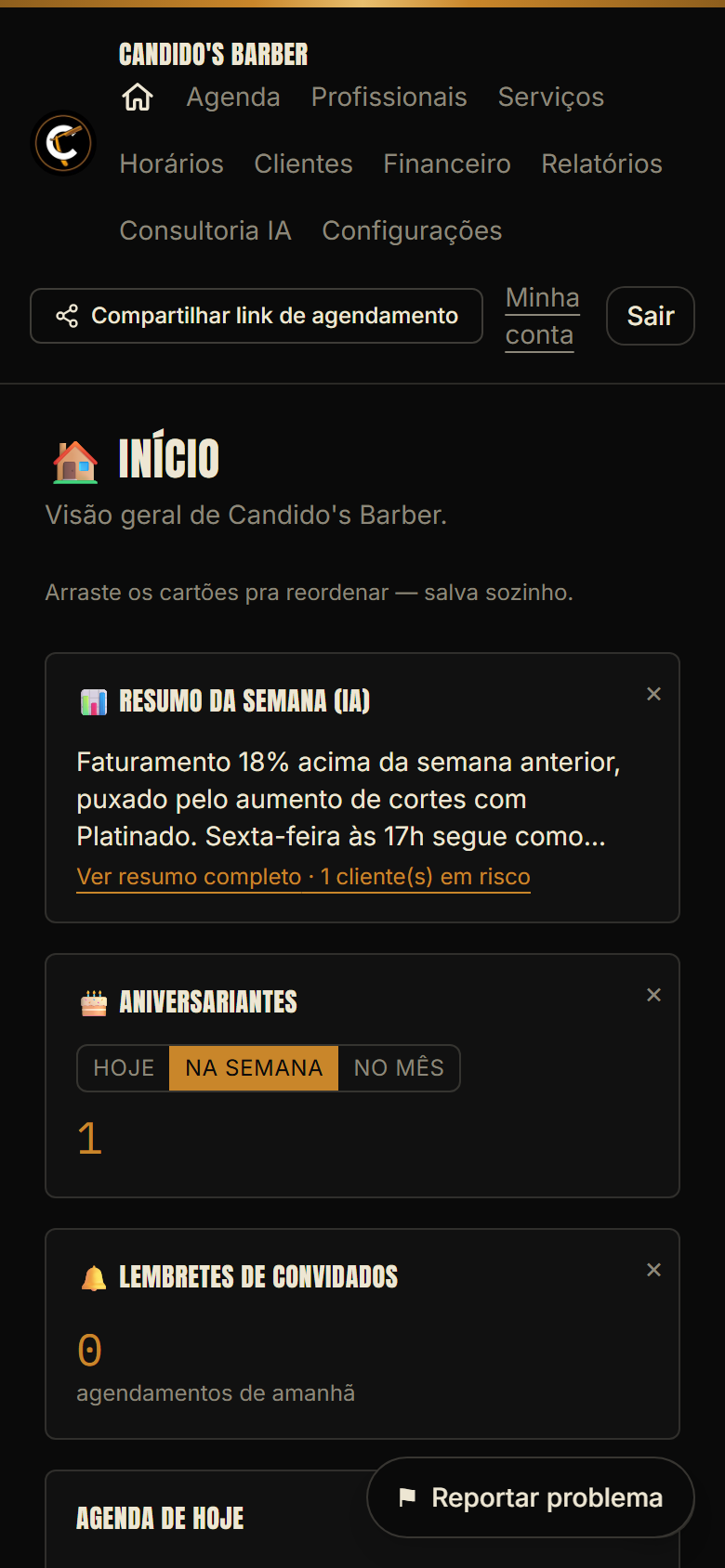 Painel do dia da Cândido's Barber na Prosperaí